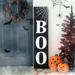 Glitzhome® Black & White Wooden BOO Porch Sign 11 Glitzhome® Black & White Wooden BOO Porch Sign -Halloween Decor Shop D227688S 2