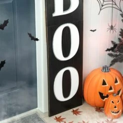 Glitzhome® Black & White Wooden BOO Porch Sign 14 Glitzhome® Black & White Wooden BOO Porch Sign -Halloween Decor Shop D227688S 5
