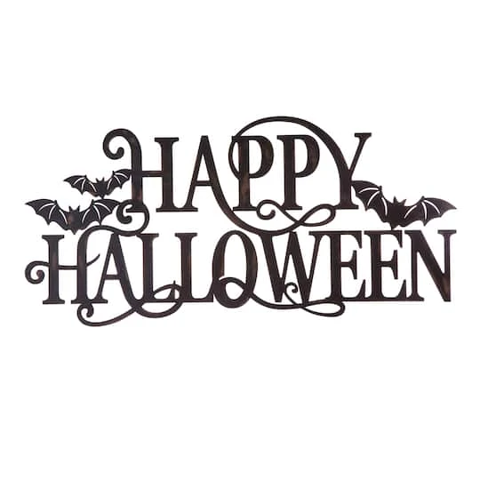 Glitzhome® Black Metal Happy Halloween Wall Sign 1 Glitzhome® Black Metal Happy Halloween Wall Sign