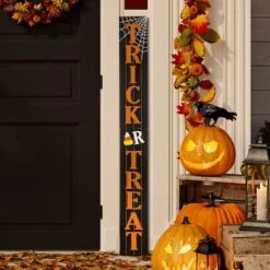 Glitzhome® Orange & Black Wooden Trick Or Treat Porch Sign -Halloween Decor Shop D227698S 2