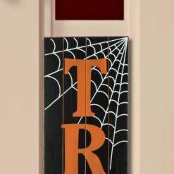 Glitzhome® Orange & Black Wooden Trick Or Treat Porch Sign -Halloween Decor Shop D227698S 4