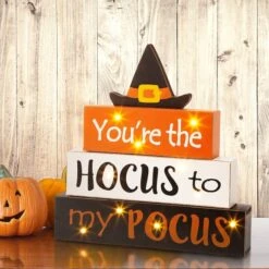 Glitzhome® 12" Halloween Wooden Lighted Word Block Table Décor 10 Glitzhome® 12" Halloween Wooden Lighted Word Block Table Décor -Halloween Decor Shop D250343S 2