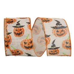 The Ribbon Roll 2.5" X 10yd. Linen Touch Wired Jack-O-Lantern Ribbon