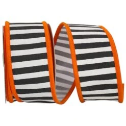 Reliant 2.5" X 10yd. Black & White Railroad Stripes Halloween Wired Ribbon