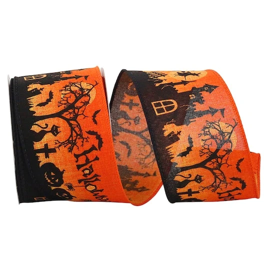 Reliant 2.5" X 10yd. Halloween Scene 2 Wired Ribbon 1 Reliant 2.5" X 10yd. Halloween Scene 2 Wired Ribbon