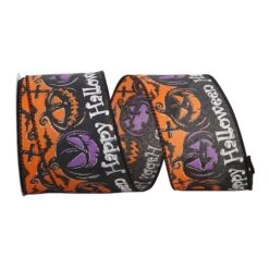 Reliant 2.5" X 10yd. Orange & Purple Spooky Halloween Jack-o-Lantern Wired Ribbon