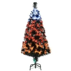 4ft. Fiber Optic Candy Corn Color Lights Black Artificial Halloween Tree 10 4ft. Fiber Optic Candy Corn Color Lights Black Artificial Halloween Tree -Halloween Decor Shop D400413S
