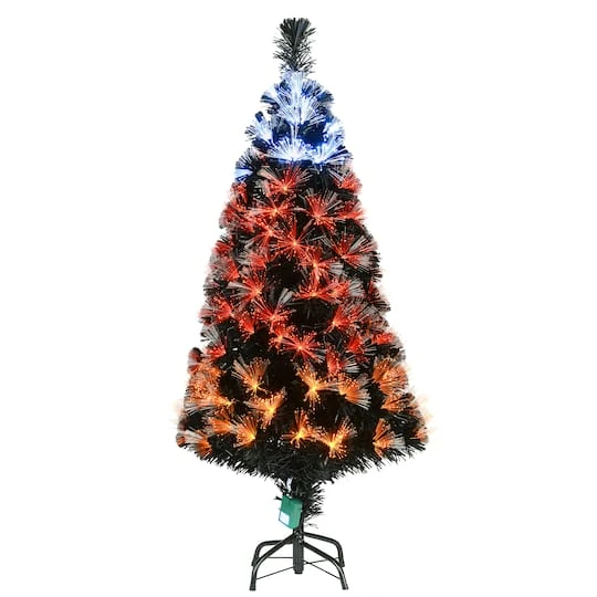 4ft. Fiber Optic Candy Corn Color Lights Black Artificial Halloween Tree 3 4ft. Fiber Optic Candy Corn Color Lights Black Artificial Halloween Tree - Image 3