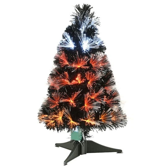 2ft. Fiber Optic Candy Corn Color Lights Black Artificial Halloween Tree 2 2ft. Fiber Optic Candy Corn Color Lights Black Artificial Halloween Tree - Image 2