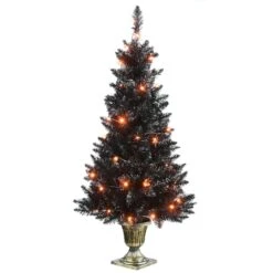 4ft. Pre-Lit Black Entrance Artificial Halloween Tree, Orange Lights
