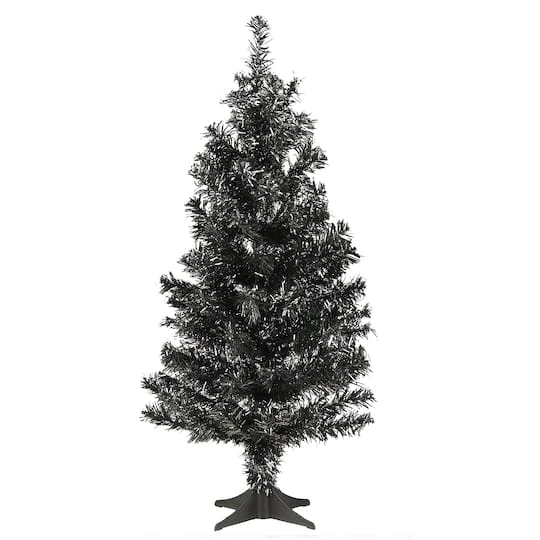 24" Unlit Black Tinsel Artificial Christmas Tree 2 24" Unlit Black Tinsel Artificial Christmas Tree - Image 2
