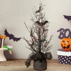 Glitzhome® 20" Lighted Halloween Bats Table Tree Decor 10 Glitzhome® 20" Lighted Halloween Bats Table Tree Decor -Halloween Decor Shop D403309S 2
