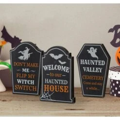Glitzhome® 7" Tombstone Halloween Table Sign Set -Halloween Decor Shop D403312S 2