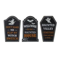 Glitzhome® 7" Tombstone Halloween Table Sign Set -Halloween Decor Shop D403312S 4