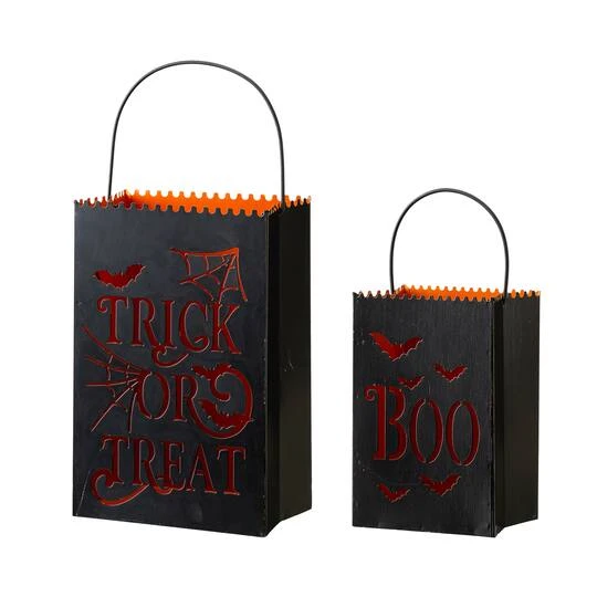 Glitzhome® Halloween Trick Or Treat Metal Bucket Set 1 Glitzhome® Halloween Trick Or Treat Metal Bucket Set