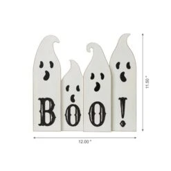 Glitzhome® 12" Ghost Halloween Wooden Table Decor -Halloween Decor Shop D403314S 3