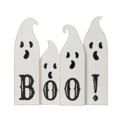 Glitzhome® 12" Ghost Halloween Wooden Table Decor -Halloween Decor Shop D403314S 4