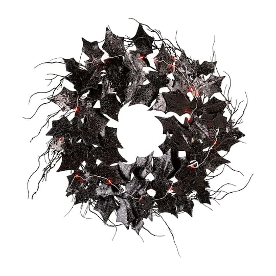 Glitzhome® 26" Lighted Halloween Bat Wreath 2 Glitzhome® 26" Lighted Halloween Bat Wreath - Image 2