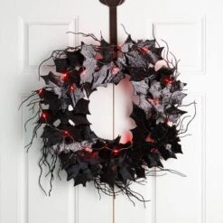 Glitzhome® 26" Lighted Halloween Bat Wreath 9 Glitzhome® 26" Lighted Halloween Bat Wreath -Halloween Decor Shop D403320S 2