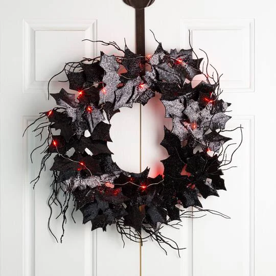 Glitzhome® 26" Lighted Halloween Bat Wreath 3 Glitzhome® 26" Lighted Halloween Bat Wreath - Image 3