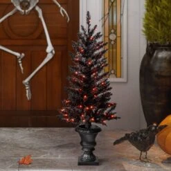 4ft. Pre-Lit Black Artificial Halloween Tree, LED Orange Lights 11 4ft. Pre-Lit Black Artificial Halloween Tree, LED Orange Lights -Halloween Decor Shop D403323S 2