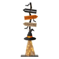 Glitzhome® 42" Lighted Halloween Witch's Broom Porch Décor With Timer