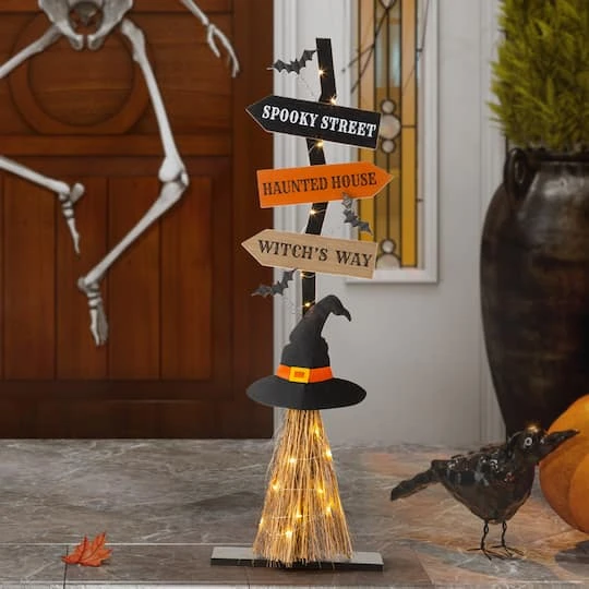 Glitzhome® 42" Lighted Halloween Witch's Broom Porch Décor With Timer 11 Glitzhome® 42" Lighted Halloween Witch's Broom Porch Décor With Timer - Image 11