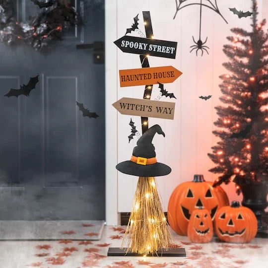 Glitzhome® 42" Lighted Halloween Witch's Broom Porch Décor With Timer 13 Glitzhome® 42" Lighted Halloween Witch's Broom Porch Décor With Timer - Image 13