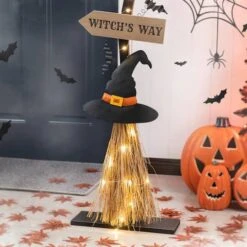 Glitzhome® 42" Lighted Halloween Witch's Broom Porch Décor With Timer 31 Glitzhome® 42" Lighted Halloween Witch's Broom Porch Décor With Timer -Halloween Decor Shop D403330S 16
