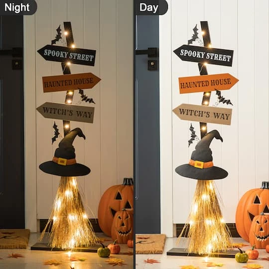Glitzhome® 42" Lighted Halloween Witch's Broom Porch Décor With Timer 16 Glitzhome® 42" Lighted Halloween Witch's Broom Porch Décor With Timer - Image 16