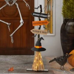 Glitzhome® 42" Lighted Halloween Witch's Broom Porch Décor With Timer 19 Glitzhome® 42" Lighted Halloween Witch's Broom Porch Décor With Timer -Halloween Decor Shop D403330S 2