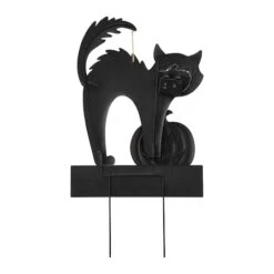 Glitzhome® 32" Lighted Metal Halloween Black Cat Yard Stake -Halloween Decor Shop D403334S 4