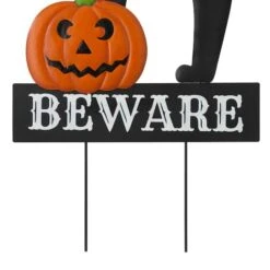 Glitzhome® 32" Lighted Metal Halloween Black Cat Yard Stake -Halloween Decor Shop D403334S 6