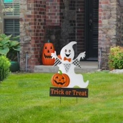 Glitzhome® 32" Lighted Metal Halloween Ghost Yard Stake 11 Glitzhome® 32" Lighted Metal Halloween Ghost Yard Stake -Halloween Decor Shop D403335S 2