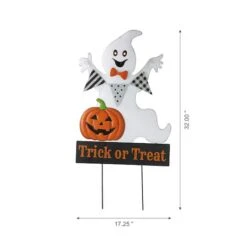Glitzhome® 32" Lighted Metal Halloween Ghost Yard Stake 12 Glitzhome® 32" Lighted Metal Halloween Ghost Yard Stake -Halloween Decor Shop D403335S 3