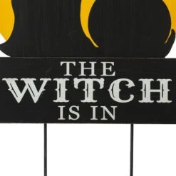 Glitzhome® 30" Black & Orange The Witch Is In Halloween Yard Stake -Halloween Decor Shop D403338S 6