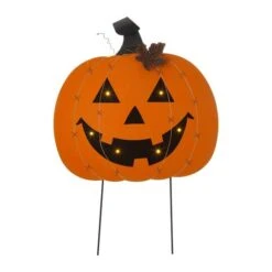 Glitzhome® 30" Orange Lighted Metal Halloween Pumpkin Yard Stake -Halloween Decor Shop D403339S 1 1