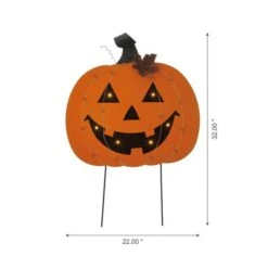 Glitzhome® 30" Orange Lighted Metal Halloween Pumpkin Yard Stake -Halloween Decor Shop D403339S 3