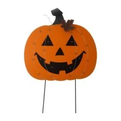 Glitzhome® 30" Orange Lighted Metal Halloween Pumpkin Yard Stake -Halloween Decor Shop D403339S 4