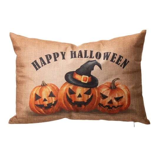 Glitzhome® Faux Burlap Happy Halloween Pumpkin Pillow 1 Glitzhome® Faux Burlap Happy Halloween Pumpkin Pillow