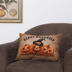 Glitzhome® Faux Burlap Happy Halloween Pumpkin Pillow 10 Glitzhome® Faux Burlap Happy Halloween Pumpkin Pillow -Halloween Decor Shop D403340S 2