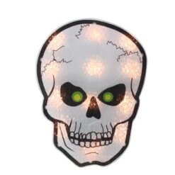 Northlight 12" Silver & Black Holographic Lighted Skull Halloween Window Silhouette Decoration