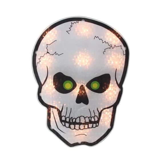 Northlight 12" Silver & Black Holographic Lighted Skull Halloween Window Silhouette Decoration 1 Northlight 12" Silver & Black Holographic Lighted Skull Halloween Window Silhouette Decoration