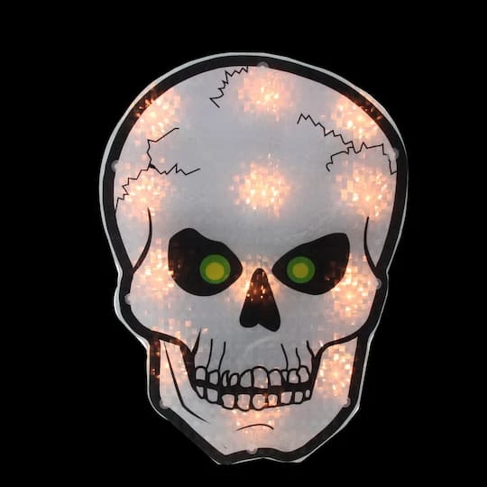 Northlight 12" Silver & Black Holographic Lighted Skull Halloween Window Silhouette Decoration 3 Northlight 12" Silver & Black Holographic Lighted Skull Halloween Window Silhouette Decoration - Image 3
