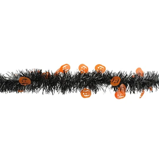 Northlight 50ft. Black & Orange Jack O Lanterns Halloween Tinsel Garland 3 Northlight 50ft. Black & Orange Jack O Lanterns Halloween Tinsel Garland - Image 3