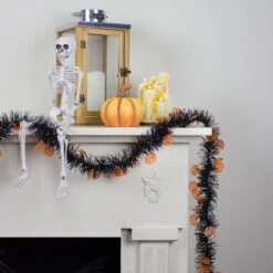 Northlight 50ft. Black & Orange Jack O Lanterns Halloween Tinsel Garland 7 Northlight 50ft. Black & Orange Jack O Lanterns Halloween Tinsel Garland -Halloween Decor Shop D406193S 3