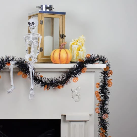 Northlight 50ft. Black & Orange Jack O Lanterns Halloween Tinsel Garland 4 Northlight 50ft. Black & Orange Jack O Lanterns Halloween Tinsel Garland - Image 4
