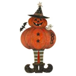 Northlight 28" Lighted Standing Pumpkin With A Ghost & Bat Halloween Tabletop Décor 6 Northlight 28" Lighted Standing Pumpkin With A Ghost & Bat Halloween Tabletop Décor -Halloween Decor Shop D406206S 1 1