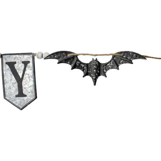 Northlight 7ft. Gray & Black Metal SPOOKY Halloween Bat Banner 3 Northlight 7ft. Gray & Black Metal SPOOKY Halloween Bat Banner - Image 3