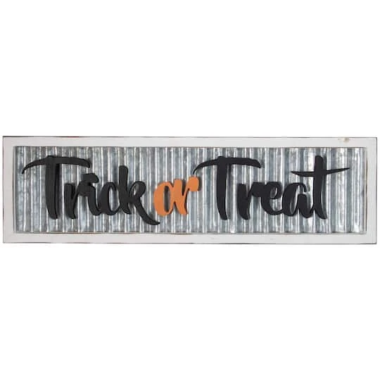 Northlight 27.5" Silver "Trick Or Treat" Halloween Wood Wall Sign 1 Northlight 27.5" Silver "Trick Or Treat" Halloween Wood Wall Sign